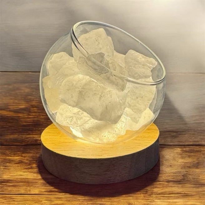 白水晶香氛燈 三色調光LED燈座 凹槽穩固設計 居家氛圍燈飾, 搭白水晶（能量滿滿，避邪）