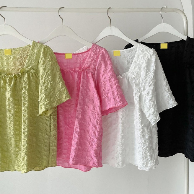 빅걸스토리 빅사이즈 여성 프릴 스퀘어넥 반팔 블라우스