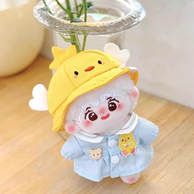 모카돌 솜인형옷 동물모자 + 의상 세트, 10cm, 옐로우(모자) + 블루(의상), 1세트