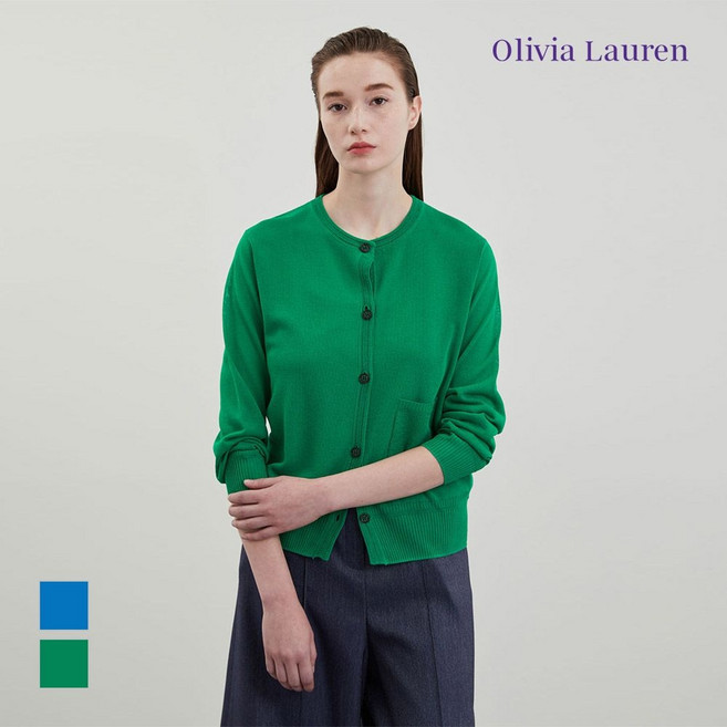 올리비아로렌 기본실루엣의 메탈 부속으로 포인트를준 니트가디건