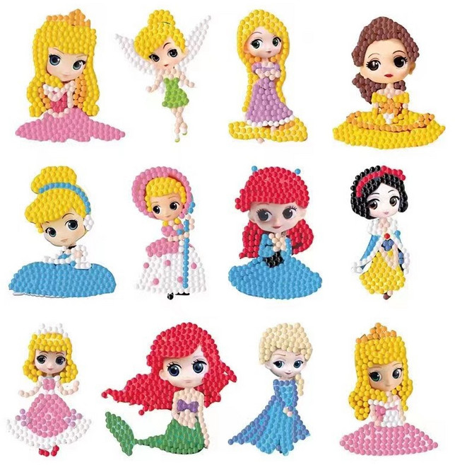 닉스토이 캐릭터 보석 십자수 스티커 만들기 DIY 세트 공주 3종, 디즈니 러블리 공주, 1세트