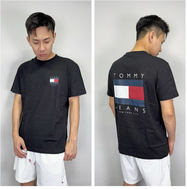 Tommy Jeans 背後大國旗 短袖上衣, 黑色,XS