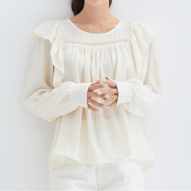 [로엠(비노출)] [로엠] 프릴 셔링 블라우스 (RMBLD49RT6-T)