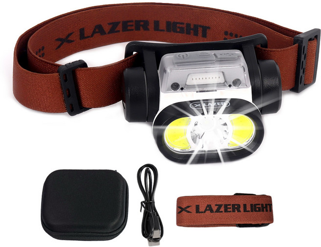초강력 모션센서 헤드랜턴 400루멘 C타입 충전식 LED 등산 해루질 낚시, 1세트, 블랙브라운