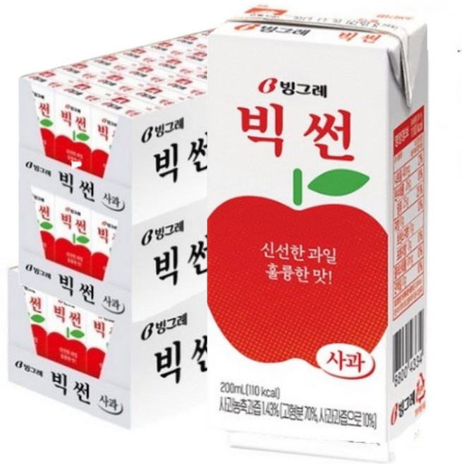 빙그레 빅썬 사과 주스, 200ml, 72개
