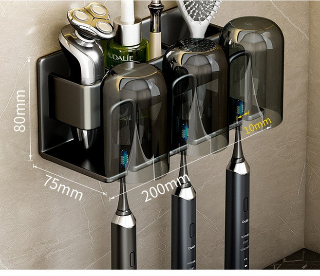 앨오앤지 대형 접착스티커로 튼튼하게 잡아주는 무타공 칫솔걸이+양치컵, 1개, 블랙 3구세트