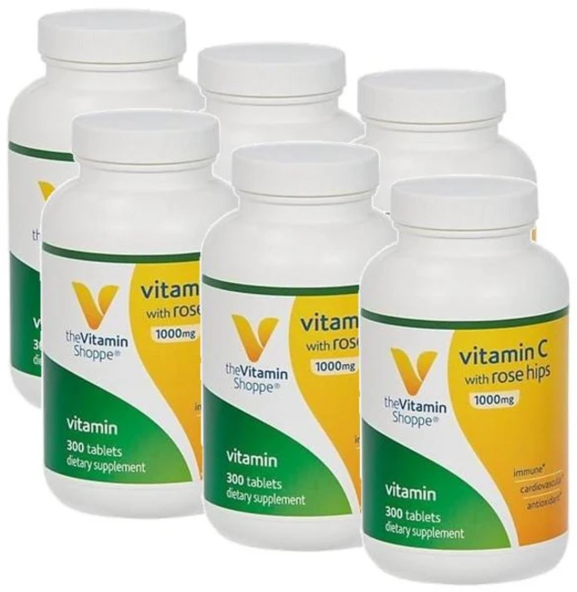 더비타민샵 비타민C 1000MG 로즈힙 The Vitamin Shoppe Vitamin C Rose Hips, 6개, 300정 - 쿠팡