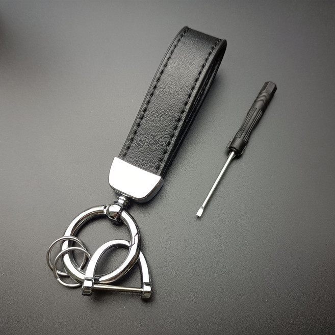 아망디에 프리미엄 자동차 키링 키홀더 스트랩 가죽소재, 실버, 1개