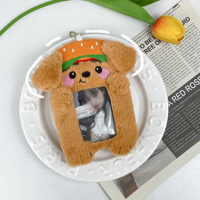 근이몰 귀여운 캐릭터 포토카드 키링 봉제 인형 카드홀더 아이돌 포카 보관, 1개, 동물캐릭터포토카드키링/버거강아지