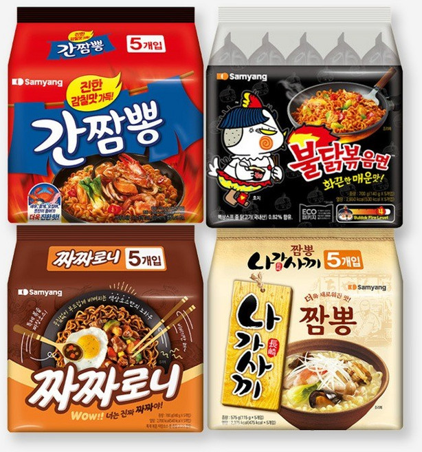 삼양 봉지 라면 멀티 총4팩 간짬뽕 1팩 불닭볶음면 1팩 짜짜로니 1팩 나가사끼짬뽕 1팩