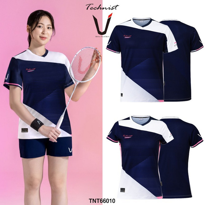 테크니스트 배드민턴 티셔츠 반팔 상의 네이비 화이트 TNT66010 남성 여성 경기복