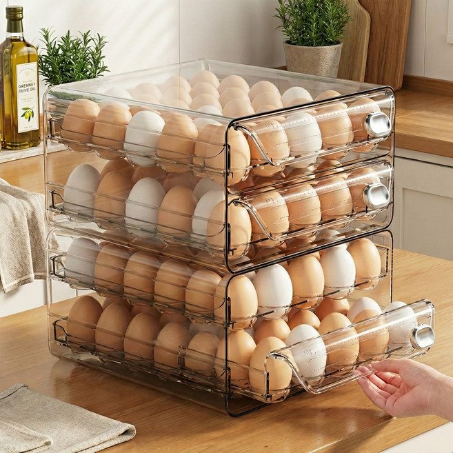 [대용량] 1평주방 2단 서랍형 밀폐 투명 아크릴 계란 보관함 - 냉장고 정리 필수, 밀폐형, 1개