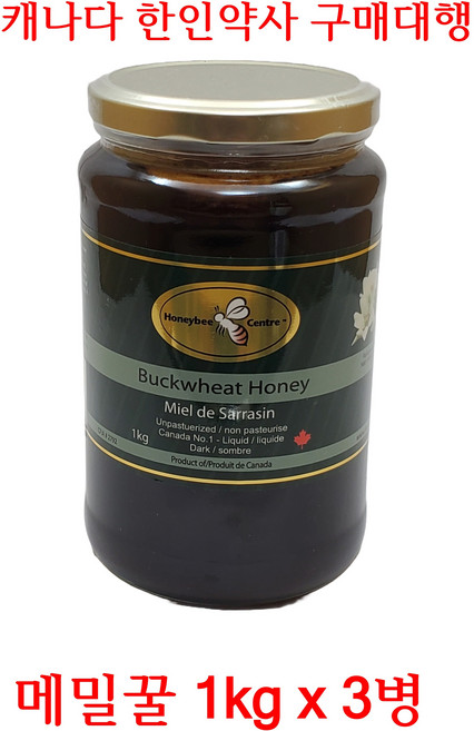 메밀꿀 1키로 3개 진한 꿀 청정 대자연 캐나다 한인약사 구매대행, 3병, 1kg