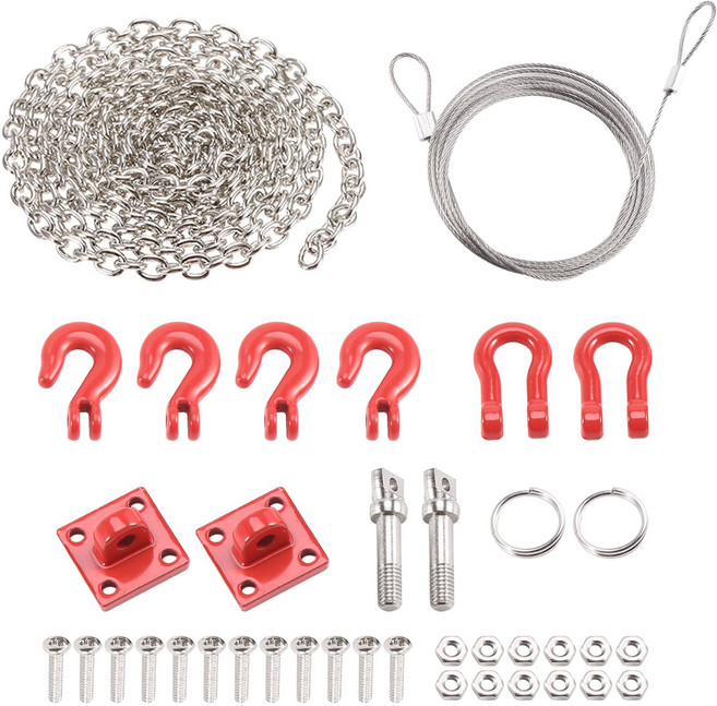 RC 자동차 부품 금속 트레일러 후크 견인 체인 족쇄 1/10 RC 크롤러 Traxxas TRX4 AXIAL SCX10 WRAITH D90 TAMIYA를위한 RC 자동차 부품, 레드 &amp; 실버