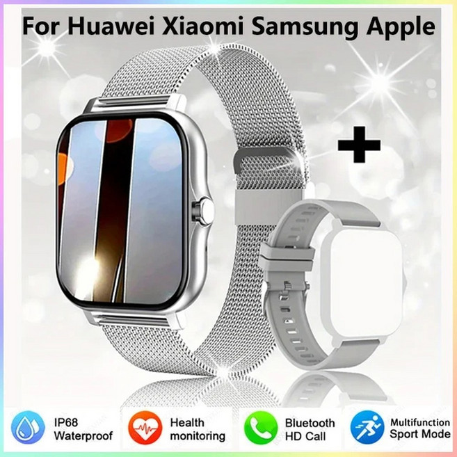 남성 여성을위한 스마트 시계 선물 터치 스크린 스포츠 블루투스 통화 디지털 Smartwatch 손목 새로운, Silver Mesh Belt