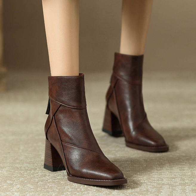 Angel 스틸레토 스퀘어앵클부츠7cm 봄 빈티지 워커 컴포트 여성 구두