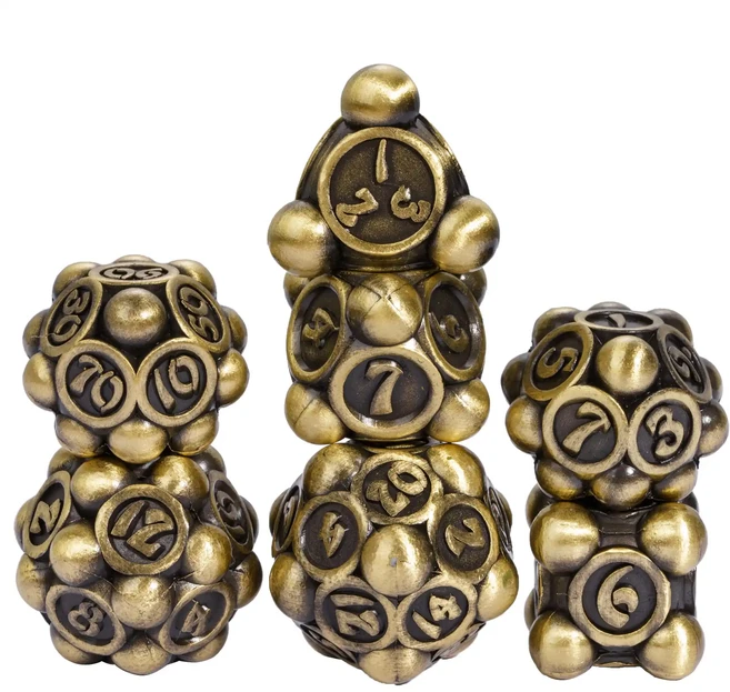 Cusdie 폴카 도트 금속 주사위 세트 DND D4-D20 던전 앤 드래곤 패스파인더 역할 놀이 보드 게임용 다면, 01 China Mainland, 14 Ancient Bronze