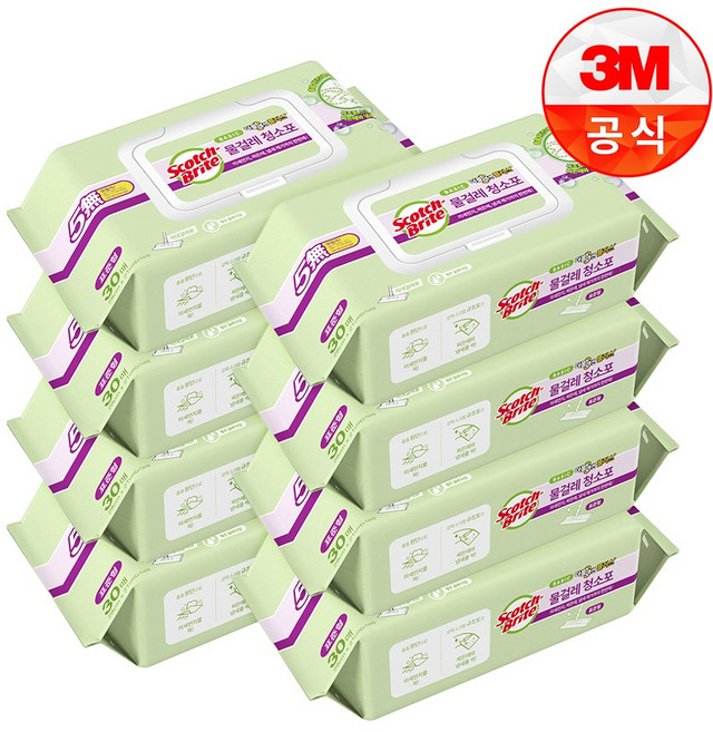 스카치브라이트 베이직 물걸레 청소포 더블액션 플러스 표준형 30매, 8개