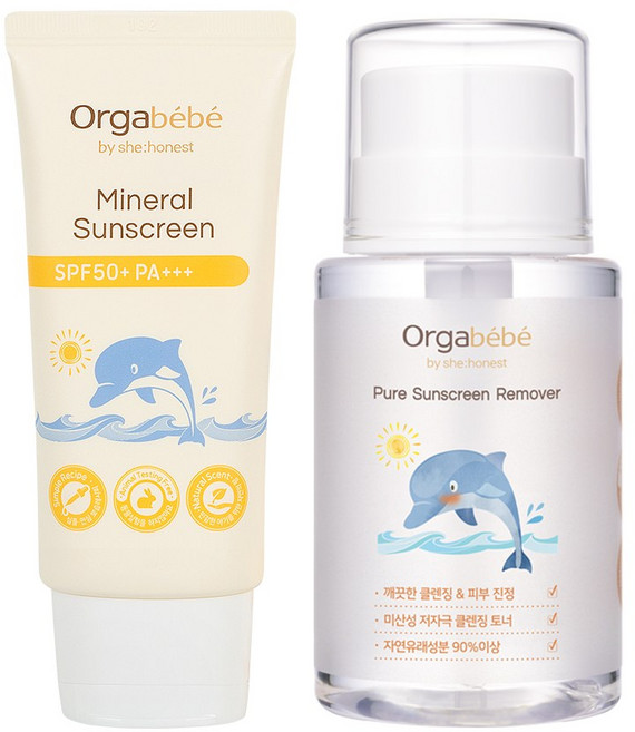 오가베베 무기자차 아기 선크림 SPF 50 + 리무버 클렌징 세트 유아선크림 자외선차단제 아기썬크림 클렌징토너, 1개, 250ml