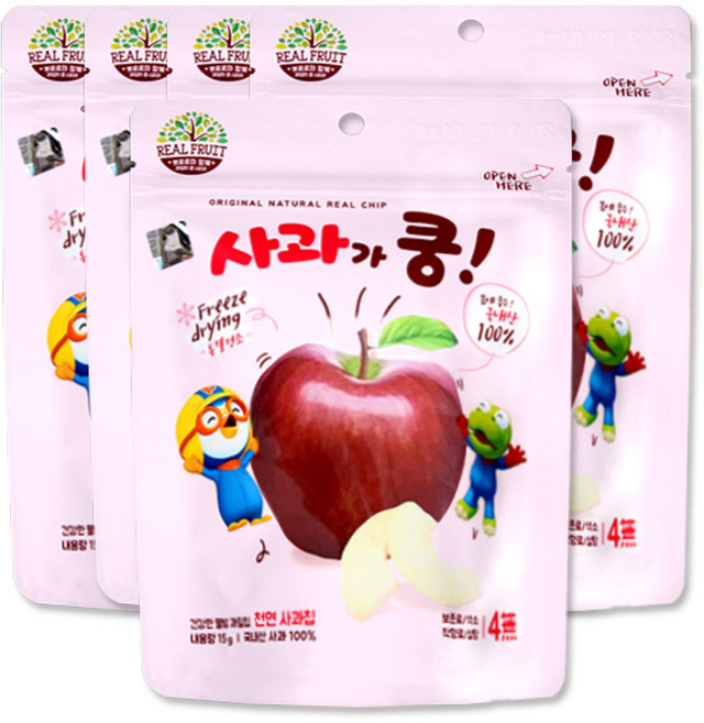 ㈜산마을 뽀로로 과일이쿵 유기농 과자 과일쿵 어린이 간식 사과쿵, 5개