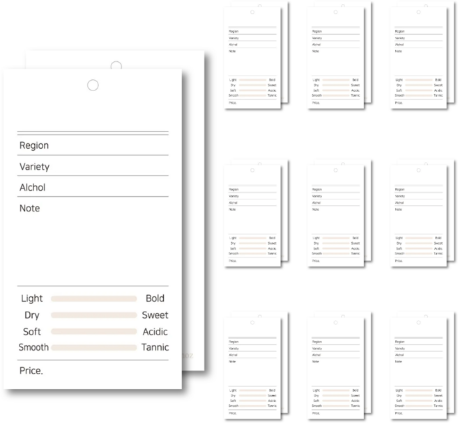 와인 택 와인택 6종 (택끈포함) 와인 행택 헤더택 제작, 300개, N01- 네임택 화이트