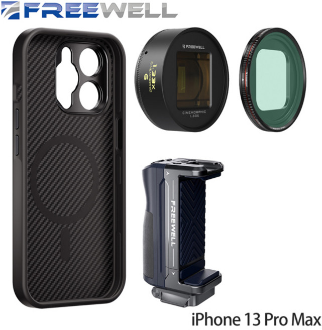 프리웰 모바일 사진 촬영 키트 셀카봉 1.33x 골드 아나모픽 렌즈 및 VND 필터 아이폰 1716151413 프로 프로 맥스용, 7)iPhone 13 Pro Max