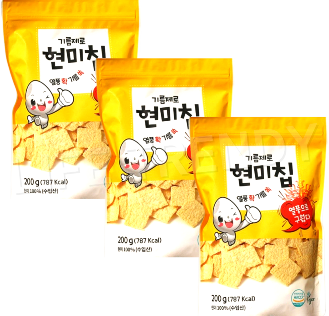 기름제로 열풍에 구운 현미칩, 3개, 200g