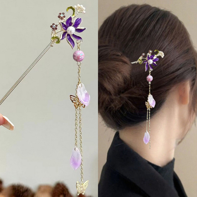 ZMBIRD 2PCS 전통 헤어 비녀 올림머리 롱 태슬 N6109