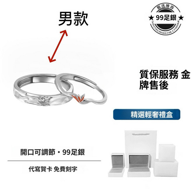 九樂.select 梧桐情侶戒指男女對戒 999純銀 輕奢小眾設計 可調整刻字 生日禮物
