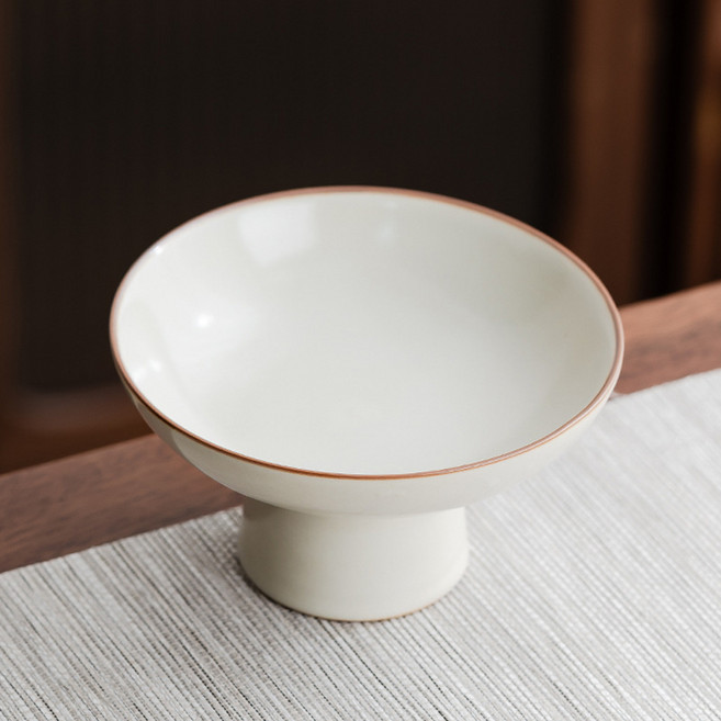 汝窯高腳盤陶瓷果盤中式茶點盤點心盤訂婚擺臺糕點盤水果盤小吃碟, 1個, 汝窯無圖案:安圖所示