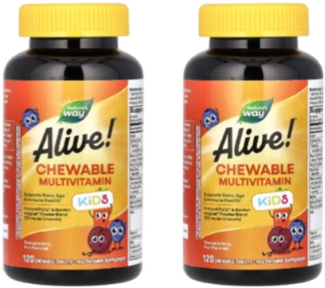 네이쳐스 웨이 얼라이브 키즈 츄어블 멀티비타민 오렌지 & 베리 후르츠 맛 120 츄어블 타블렛 2 SET, 1개, 60정 - 쿠팡