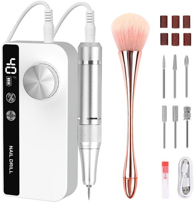 LOMESO 네일폴리셔 전동 네일드릴기 손톱 관리머신 셀프 홈케어 젤네일드릴, 1개, 흰색