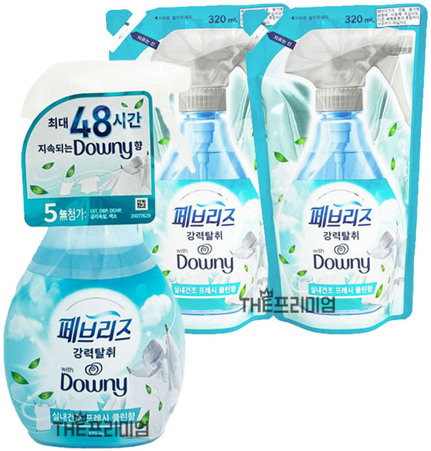 페브리즈 섬유탈취제 실내건조 프레시 클린향 370ml+리필 320ml 2개, 1개