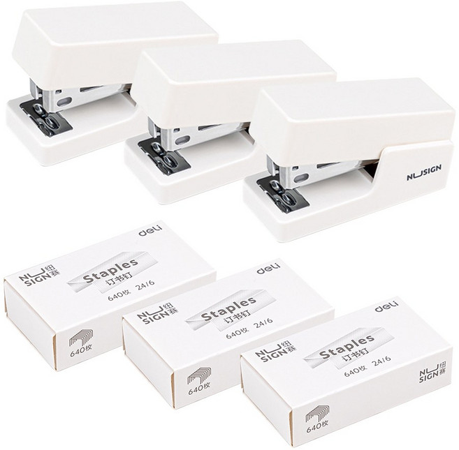 심플 파스텔 스테이플러 + 전용 심 640p x 3개 세트, 화이트, 1세트