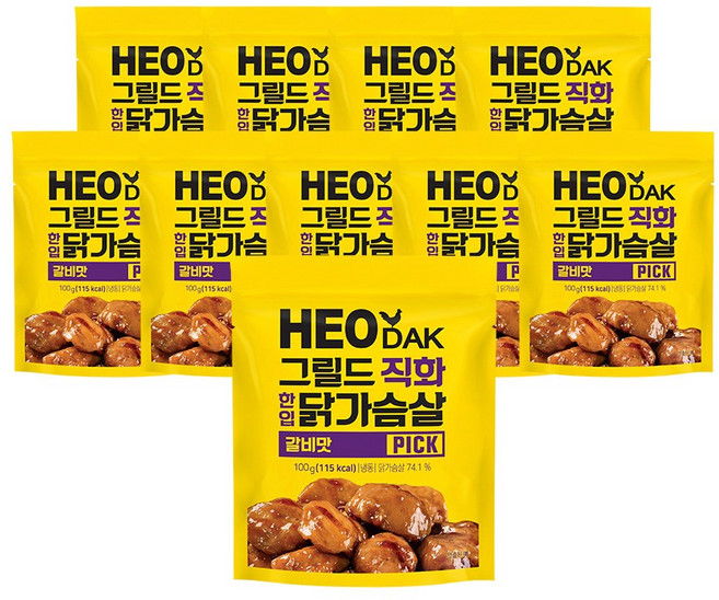허닭 PICK 그릴드 직화 한입 닭가슴살 갈비맛, 10개, 100g