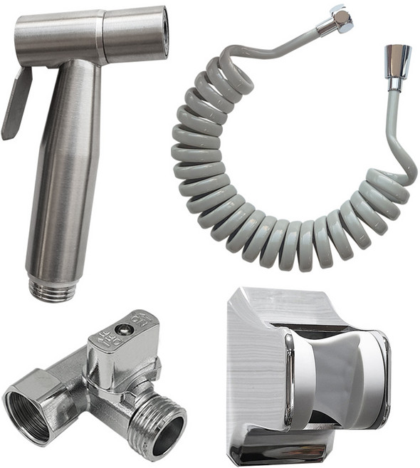 만능삼촌 변기샤워기 3.5m 코일호스 + 스텐건 + 접착걸이 + T밸브 세트, 1세트, 그레이