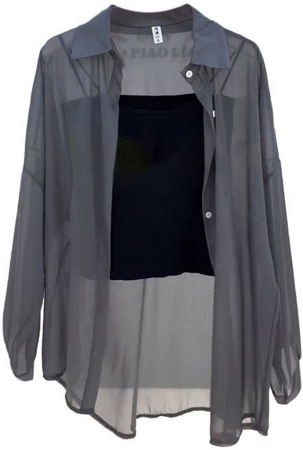 여성 쉬폰 여름 블라우스 시스루 패션 여름철 캐주얼룩 셔츠