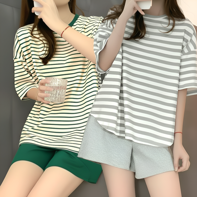 [캡내장] 반팔 심플 잠옷 4종 파자마 상하세트 홈웨어 여성 잠옷 실내복 수면 마켓엘리