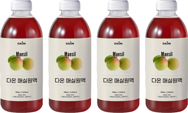 다온 매실원액 3병 (햅썹 청결한 황매실 3년숙성 무농약) + 1 (총4병), 4개, 900ml