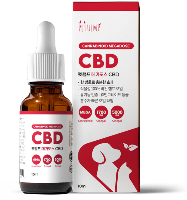 펫햄프 CBD 메가도스 오일 강아지 고양이 발작 경련 안정제 진정제 통증 완화제 10ml, 2개, 스트레스완화/안정/집중력관리, 200회분