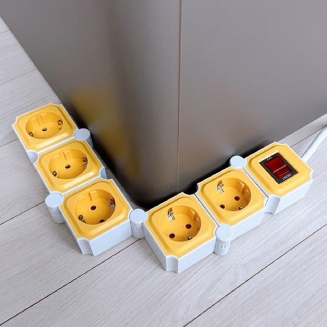 유커먼 요리조리 디자인 고용량 과부하차단 멀티탭 5구, 1개, 화이트+옐로우, 5m