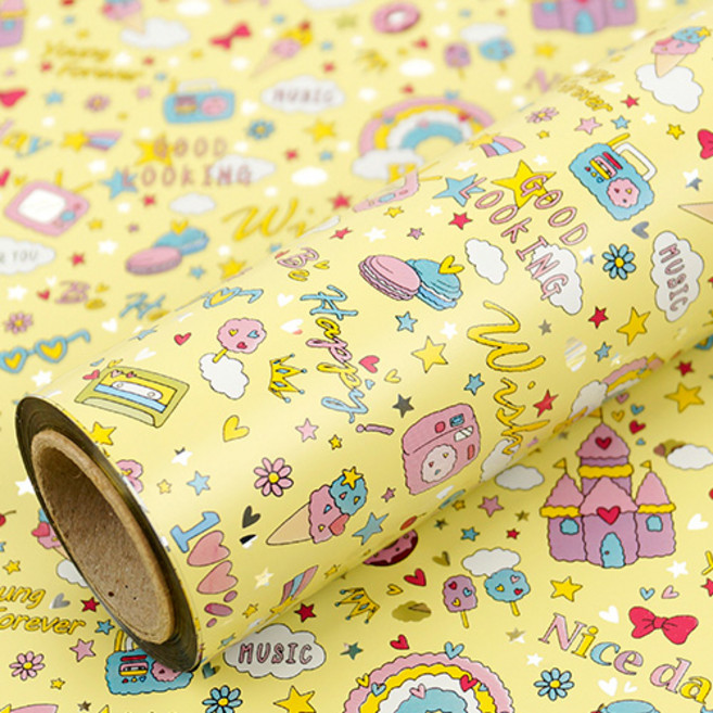 증착롤 슈가랜드 포장지 17m, 02노랑, 1개