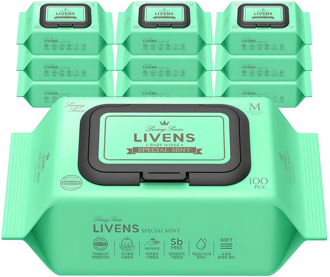 리벤스 스페셜 민트 유아물티슈 캡형, 40g, 100매, 10세트