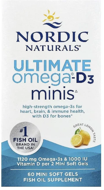 노르딕 내추럴스 Ultimate Omega-D3 미니스 맛있는 레몬 미니 60정 1개 - 쿠팡
