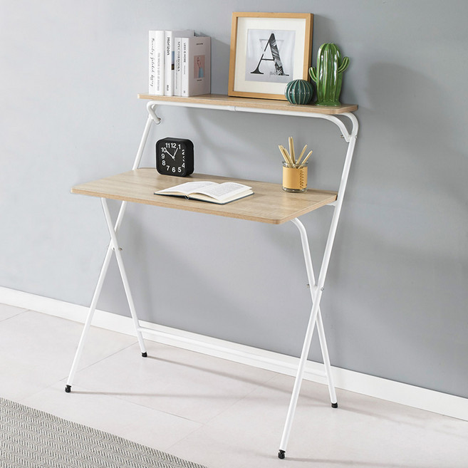 키모 접이식 데스크 선반형, 화이트+오크
