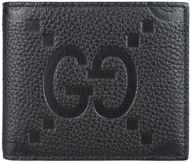 GUCCI Jumbo 雙G LOGO 粒面牛皮搭尼龍8卡對折短夾