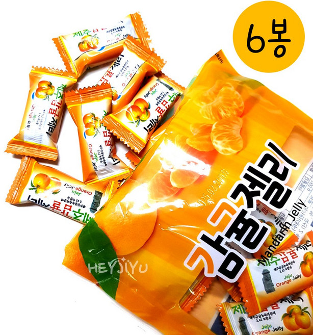 제주 감귤 젤리 160g 탱글탱글 쫄깃 쫀득 츄잉캔디 감귤 간식 달달 상큼 시장 귤젤리, 6개
