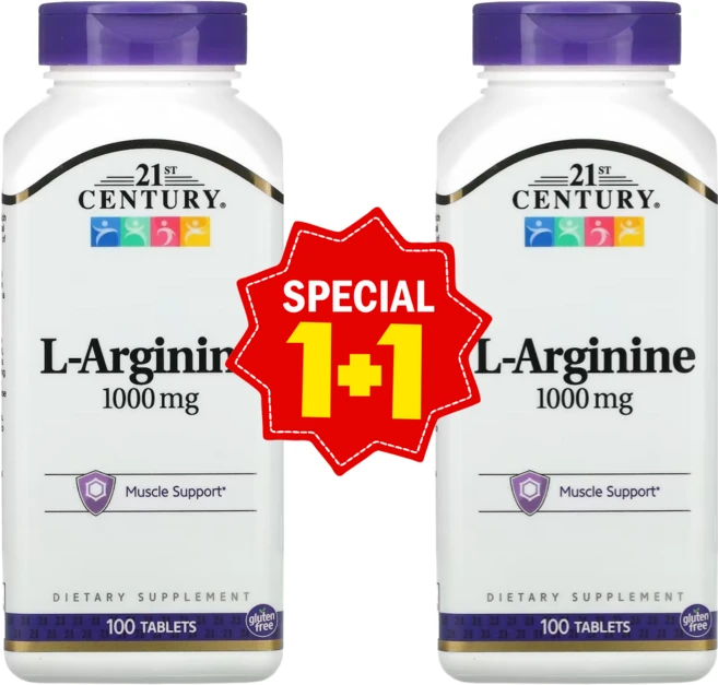 1+1 21세기센추리 L-아르기닌 1000mg 100정 산화질소 스포츠 보충제 / 해외직구 미국정품, 2개 - 쿠팡
