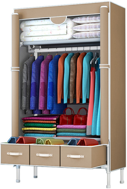MAME 조립식 비키니 옷장 행거 원룸 서랍형 옷장 90, 베이지