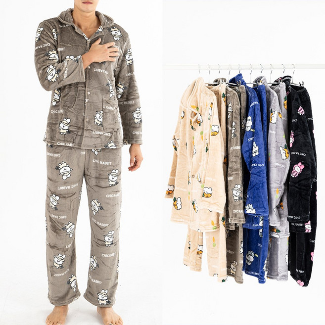 시크나인 도톰한 밍크 남자 수면 잠옷 상하의 세트 5종 캐릭터 디자인